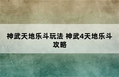 神武天地乐斗玩法 神武4天地乐斗攻略